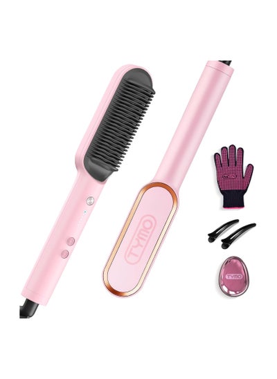 Buy TYMO Hair Straightener Brush, Hair Iron with Built-in Comb (Pink) in UAE