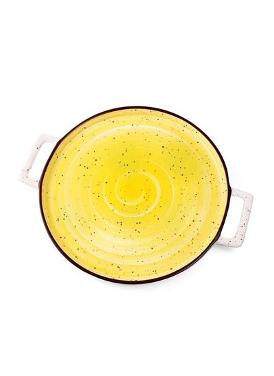 Buy Color Glaze Porcelain Pizza Plate 39x32 cm,Yellow in UAE