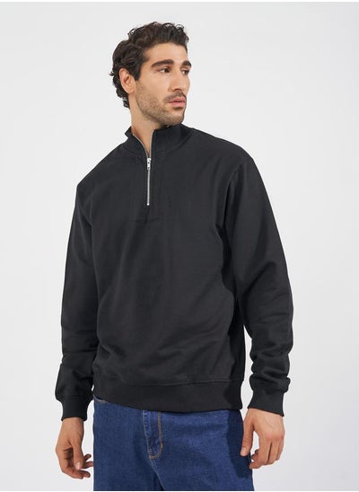 Buy Half-Zip Relaxed Fit Fleece Sweatshirt with Front Seam Detail in Saudi Arabia