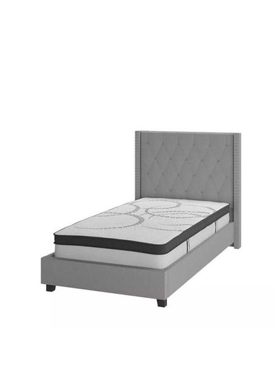 Buy Grey Essence: Single Bed in Swedish Wood with Linen Fabric, Color Pewter, Dimensions 120x200x140 by Alhome in Saudi Arabia