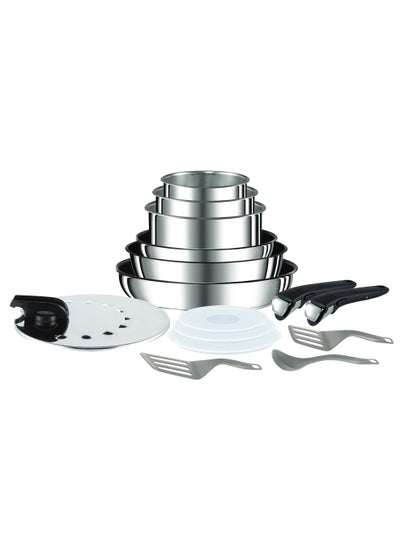 اشتري TEFAL INGENIO PREFERENCE STAINLESS STEEL SET 15 PIECE Pans 22 And 26 Cm, Casseroles 16, 18 And 20 Cm, Casserole 24 Cm, 3 Kitchen Utensils, 3 Plastic Lids, 1 Stainless Steel Lid, 2 Detachable Handles في الامارات