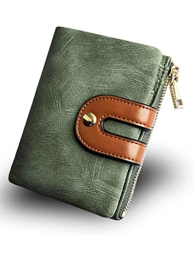 Buy Wallet, Women's Rfid Small Bifold Leather Wallet Ladies Mini Zipper Coin Purse id card Pocket, Slim Compact Thin in UAE