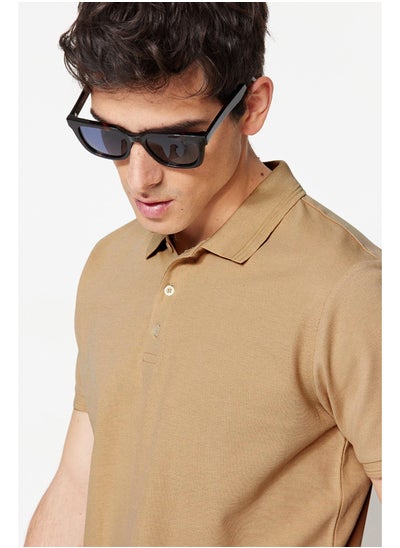 Buy Beige Slim/Slim Basic 100% Cotton Polo Neck T-shirt TMNSS20PO0009 in Egypt