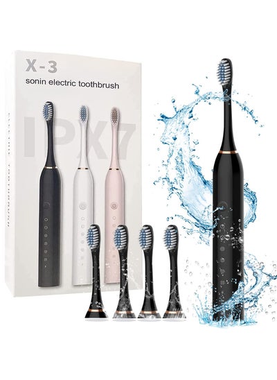 Buy Sonic Electric Toothbrushes, USB Rechargeable Ultrasonic Tooth Brush with 4 Brush Heads 6 Cleaning Modes and Smart Timer IPX7 Waterproof Cleaning Toothbrushes for Adults and Kids（Black） in Saudi Arabia