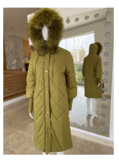 Buy Fox Fur Coat Hooded Real Fur Womens Jacket Winter Coat Girls in Egypt