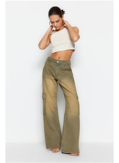 Buy Faded Effect Vintage High Waist Skater Jeans with Blue Cargo Pocket TWOSS24JE00006 in Egypt