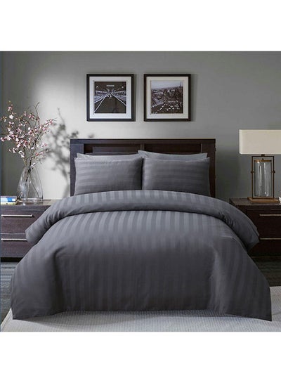 Buy Satin Stripe 10-Piece King Comforter Set All Season Ultra Soft Fluffy Lightweight Microfiber Bedding Set Grey 240x260 cm in UAE