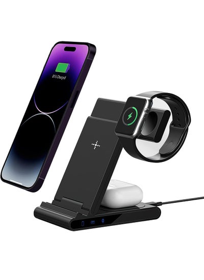 Buy Wireless Charger Foldable 3 in 1 Magnetic Fast Wireless Charging Pad Station Charger Travel Charger for Multiple Devices for iPhone 14/13/12 Series in Saudi Arabia