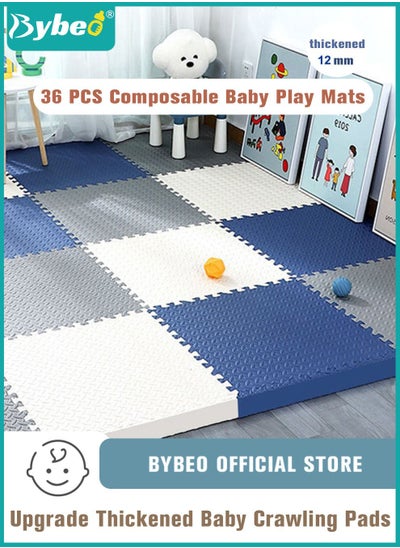 Buy 36PCS Baby Play Mat, Composable Babies Playing Pen Tummy Time Playmat & Crawling Mats, Upgraded Thickened Floor Mats for Infants, Babies,Toddlers, Indoor Outdoor Use, BPA Free, 30*30cm, 12mm, Soft EVA in Saudi Arabia