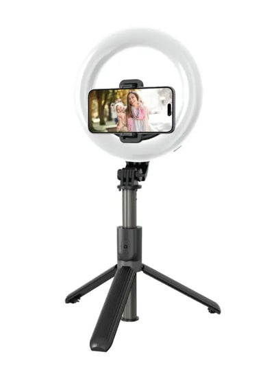 Buy Ring Light 6″ Selfie Stick, Bluetooth Remote Control, Foldable Legs - Black in UAE