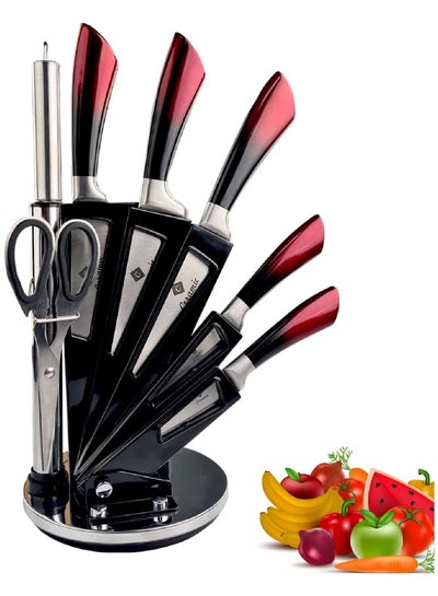Buy 7-Piece Kitchen Knife Set with stand Knife Sharpener and Scissors Ergonomic Non-Slip Handles Laser Cut Blade Sharpness Chef Quality Stainless Steel in UAE