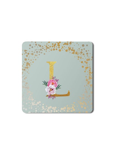 Buy Designer Leather Coasters Mat for Beverage Drinks- Custom Monogram Initial Letter Floral Pattern Alphabet - L (Light Grey) in UAE