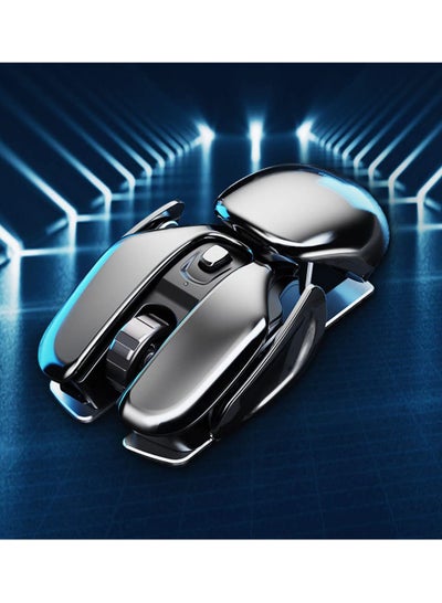 اشتري Wireless Ergonomics Metal Mouse, Rechargeable Silent  Wireless Mouse with 2.4GHz Nano USB Receiver, Waterproof Mouse Aluminum Alloy Integrated Base, Ergonomic Optical Portable Mouse (Grey) في السعودية