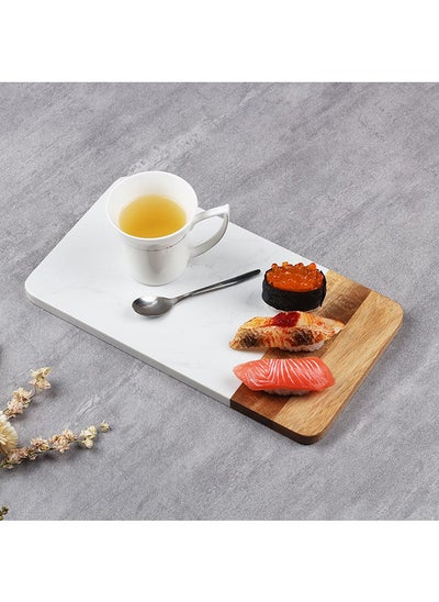 Buy Luster Square Chopping Board Acacia Wood plus Marble Cutting Board Best For Food Preparation For Kitchen & Dining Room L30Xw16Xh1.5Cm - White in UAE