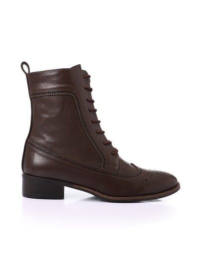 Buy Perforated Pattern Lace Up Ankle Boots - brown in Egypt