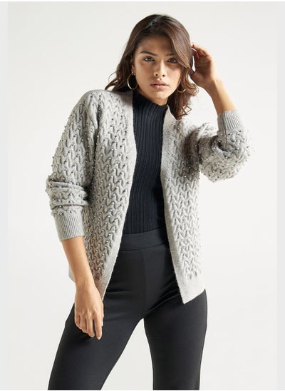 اشتري Embellished Ribbed Cardigan في الامارات