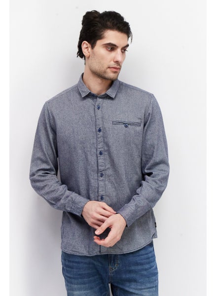 Buy Men Slim Fit Long Sleeve Textured Casual Shirt, Grey in UAE