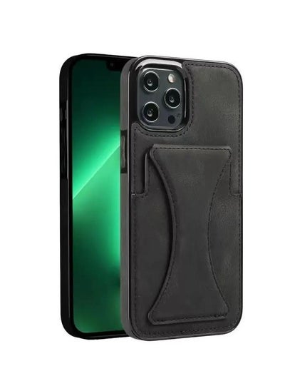 Buy Case with Card Holder, Ultra Slim Support, Card Slots with Luxury PU Leather Kickstand, Durable Shockproof Cover Designed for iPhone 14 Pro, color Black in Saudi Arabia