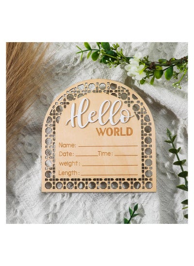 اشتري Wooden Newborn Announcement Sign, Rattan Hello World Birth Announcement Sign, Baby Name Plaque for Girl Boy Photo Prop Baby Shower Nursery Hospital, Baby Shower Gift في السعودية