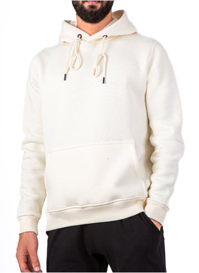 Buy Men`s Hoodie Sweatshirt with Kangaroo Pockets – Off White in Egypt