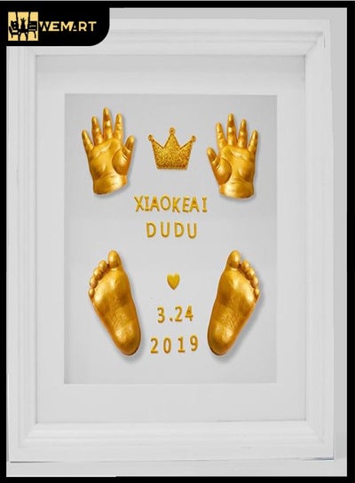 اشتري Wemart Baby Hand and Foot Print Souvenir 100 Day Full Moon Frame Fetal Hair Clone Powder Baby Newborn Hand and Foot Model في السعودية