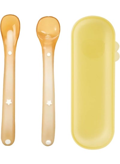 اشتري 2 Pack Baby Silicone Spoons with Carry Case Easy Grip Food Grade Baby Training Feeding Spoons with Soft Tips Toddler Utensil Set Infant Spoons في الامارات