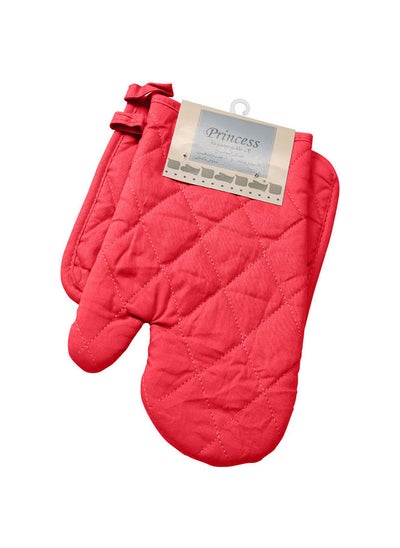 اشتري 2-Piece Gloves/Oven Mitt And Pot Holder Set Red في الامارات