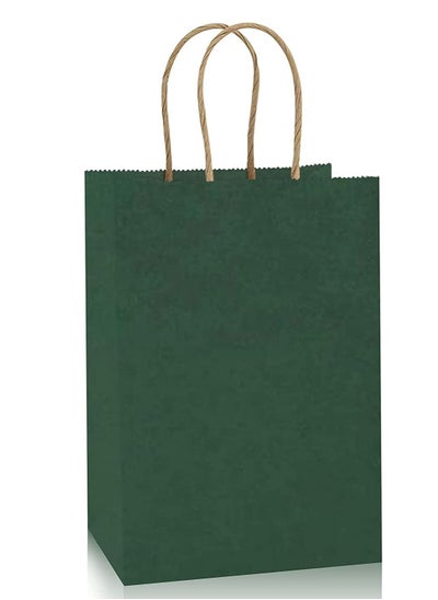 Buy [24 Bags] Kraft Paper bags with handles, 22 x 16 x 8 cm Dark Green Gift bags for Birthday Party Favors, Weddings, Restaurant takeouts, Christmas in UAE