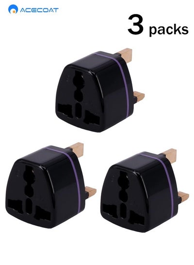 اشتري UK Universal Travel Plug Adapter Power Socket Converter, 3-Pin Portable Global International Travel Adapter, AU/EU/US/UK Conversion Uk Wall AC Plug Adapter, Essential for Going Abroad, 3-Pack, Black في السعودية