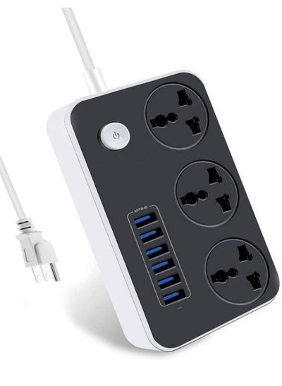 Buy Universal Flat Plug，Power Socket with 6 Quick USB Port (5V 3.4A 17W) & 3 Outlets，6.5ft Heavy Duty Extension Cord in UAE