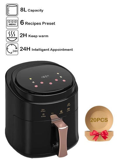 Buy Digital 6 In 1 Multifunction Air Fryer With Smart Reservation And Color Touch Screen With Fast Hot Air Circulation For Frying Grilling Roasting Baking And Baking 8L 1400W Black in UAE