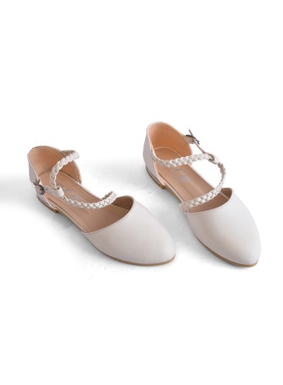 Buy Ballerina Flat Leather With A Braid SF-34 - White in Egypt
