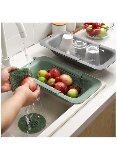 اشتري 4 pcs kitchen set collapsible Strainer Basket Vegetable Fruit Washing Brush Sink Strainer - Space Saver Extendable Colander for Fruits - Vegetables- Pasta- GREEN COLOUR في الامارات