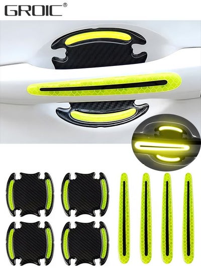 اشتري 8PCS Car Handle Cup Protector Reflective Stickers, 3D Carbon Fiber Door Bowl Paint Scratch Protective Film,Car Door Handle Door Bowl Protection Guards Trim Stickers,Automobile Decoration في السعودية