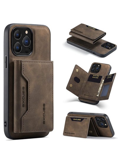 اشتري 2 in 1 Wallet Case Compatible with iPhone 14 Pro Back Cover with Magnetic Detachable Wallet Card Holder for iPhone 14 Pro Coffee في الامارات