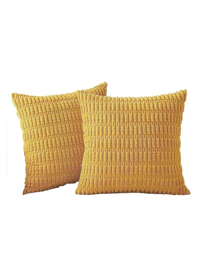 Buy 2-Piece Decorative Cushion Cover Pillow Cases Corduroy Yellow 45x45 Centimeter in UAE