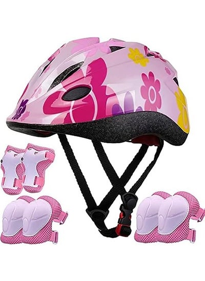 Buy Kids Helmet Adjustable,For Kids Ages 3-7 Years Old,Kids Bike Helmets For Boys And Girls,With Protective Sports Gear Set Knee Elbow Pads Wrist Guards,For Skating Bike Scooters(Pink) in Saudi Arabia