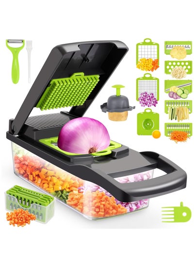 Buy Vegetable chopper,senbowe multifunctional 13-in-1 food choppers onion chopper vegetable slicer cutter dicer veggie chopper with 8 blades,colander basket... in Egypt