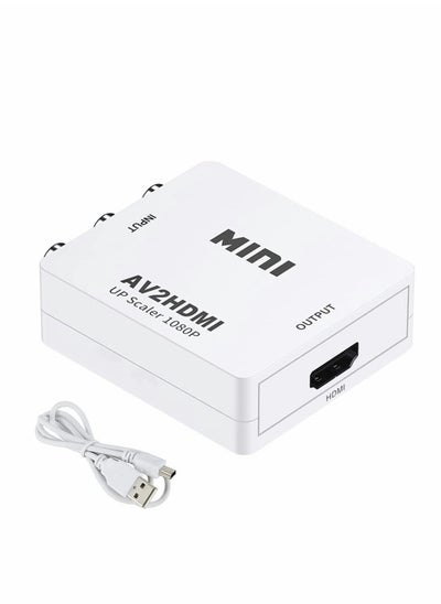 اشتري RCA to HDMI, AV to HDMI CVBS to HDMI Converter, CVBS RAC Audio and Video Adapter Supporting PAL/NTSC for TV/PC/ PS3/ STB/Xbox VHS/VCR/Blue-Ray DVD Players (White) في الامارات