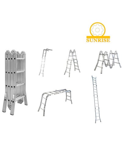 Buy Folding Ladder Multipurpose Aluminum Extension Ladder 7 in 1 Step Ladder Folding Adjustable Telescoping Heavy Duty Scaffold Open Out Design 4*5 Steps in UAE