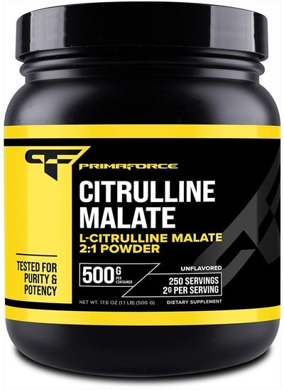 Buy PrimaForce L-Citrulline Malate Powder, Unflavored Pre Workout Supplement, 500 grams - Energy Support, Aids Recovery, Enhances Strength Performance – Vegan, Non-GMO in UAE