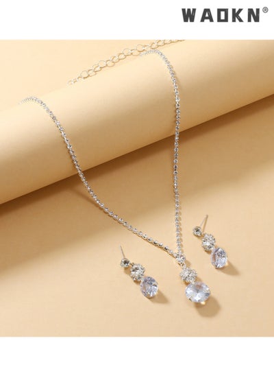 Buy 2 Pcs Jewelry Set With Necklace and Earring Crystal Bridal Wedding Jewelry Set Bridesmaid Party Choker Necklace Water Drop Pendant Earrings Sets for Women and Girls in UAE