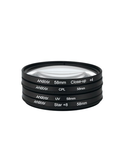 اشتري Andoer 58mm UV+CPL+Close-Up+4 +Star 8-Point Filter Circular Filter Kit Circular Polarizer Filter Macro Close-Up Star 8-Point Filter with Bag for Nikon Canon Pentax Sony DSLR Camera في السعودية