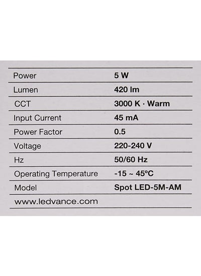 Buy LEDvance Osram LEDvance LED 5W Mr16 Eco Spot Light Warm White in UAE