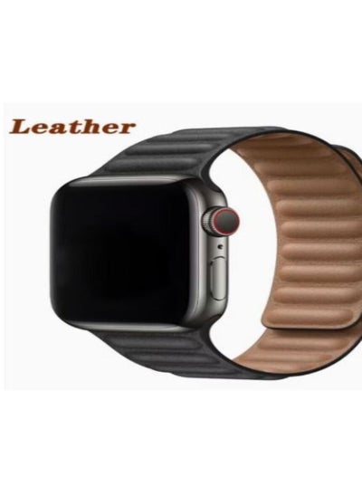 اشتري Replacement Band 42/44/45/49mm Genuine Leather Link Magnetic Loop Strap For Apple Watch Series 1/2/3/4/5/6/SE/7 Black في مصر