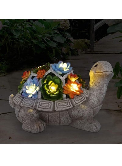 اشتري Solar Garden Outdoor Statues Turtle with Succulent and 7 LED Lights Lawn Decor Tortoise Statue for Patio Balcony Yard Ornament في السعودية