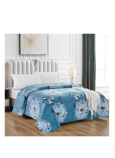 Buy King Size Flannel Bed Blanket 200x220cm Ultra Soft Lightweight Microfiber Bed Blanket with Floral Print for Bed Sofa, Sofa, Travel in Saudi Arabia