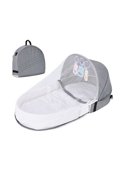 اشتري Baby Nest For Newborn With Mosquito Net Baby Portable Sleeping Bed Breathable100% Cotton Hypoallergenic With Pillowportable Royal Grey في الامارات