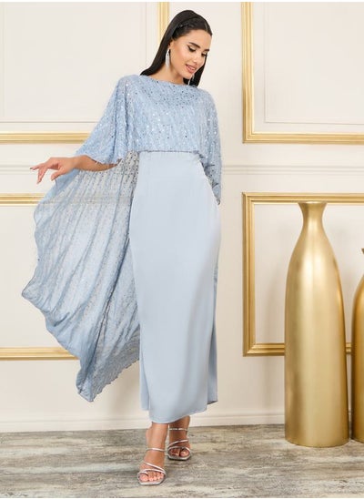 Buy Satin Embellished Cape Layer Maxi Dress in Saudi Arabia