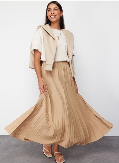 Buy Dark Beige Pleated Knitted Skirt TCTSS24EE00005 in Egypt